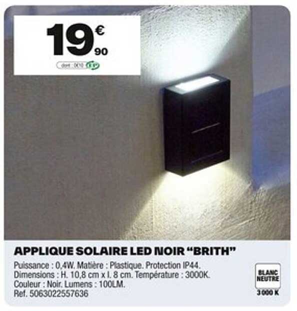 APPLIQUE SOLAIRE LED NOIR "BRITH"