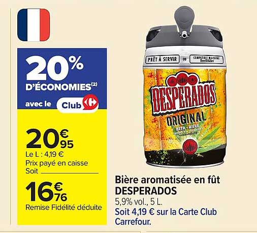 Bière aromatisée en fût DESPERADOS 5,9% vol., 5 L