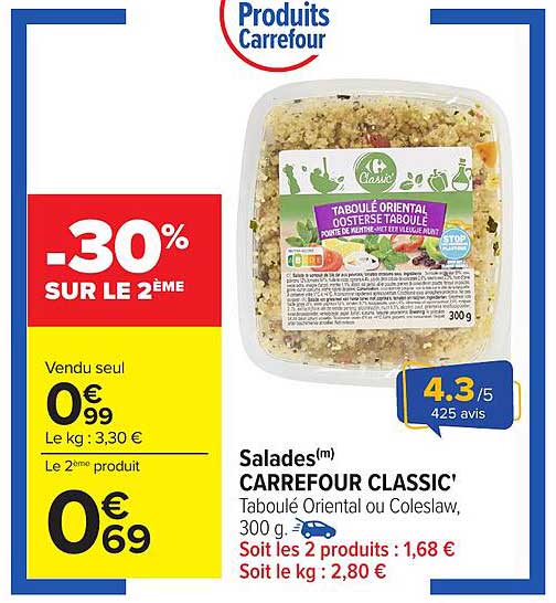 Carrefour Classic' Taboulé Oriental ou Coleslaw, 300 g