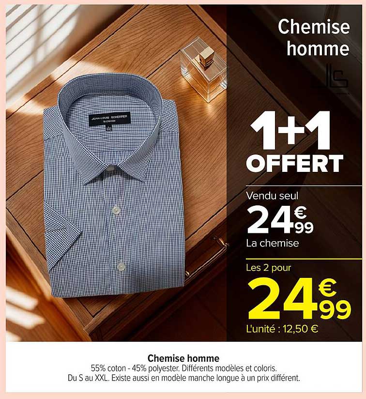 Chemise homme - 1+1 OFFERT