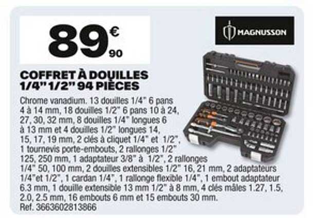 COFFRET À DOUILLES 1/4" 1/2" 94 PIÈCES