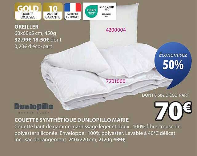 COUETTE SYNTHÉTIQUE DUNLOPILLO MARIE