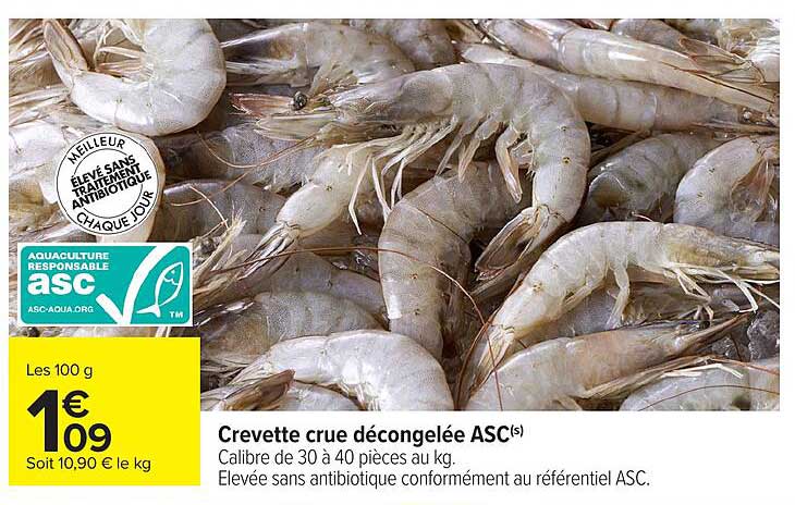 Crevette crue décongelée ASC