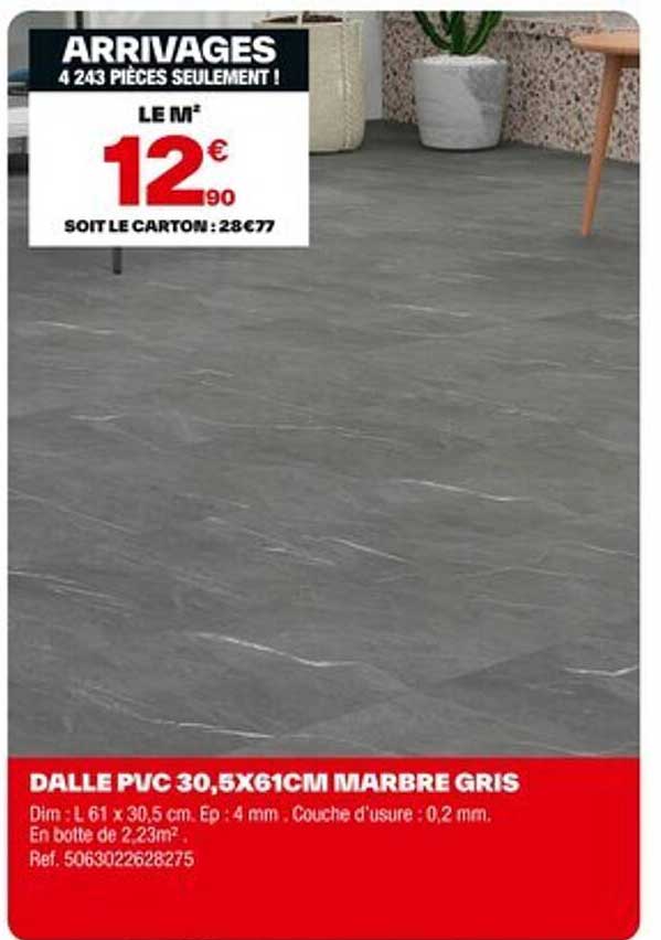 DALLE PVC 30,5X61CM MARBRE GRIS