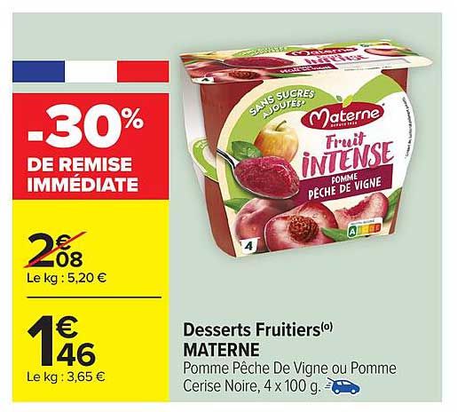 Desserts Fruitiers MATERNE Pomme Pêche De Vigne ou Pomme Cerise Noire, 4 x 100 g
