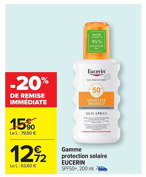Gamme protection solaire EUCERIN SPF50+, 200 ml