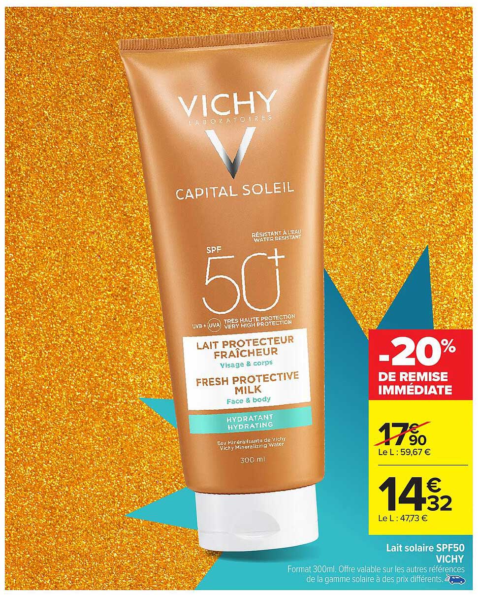Lait solaire SPF50 Vichy - 20% de remise immédiate