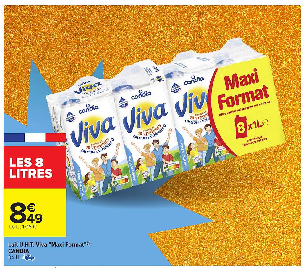 Lait U.H.T. Viva 'Maxi Format' Candia 8 x 1L