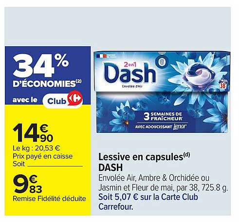 Lessive en capsules Dash 2 en 1 Envolée d'Air