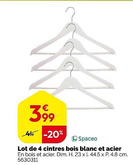 Lot de 4 cintres bois blanc et acier