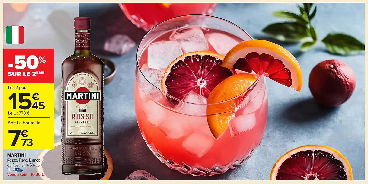 Martini Rosso, Fiero, Bianco ou Rosato - 50% sur le 2ème