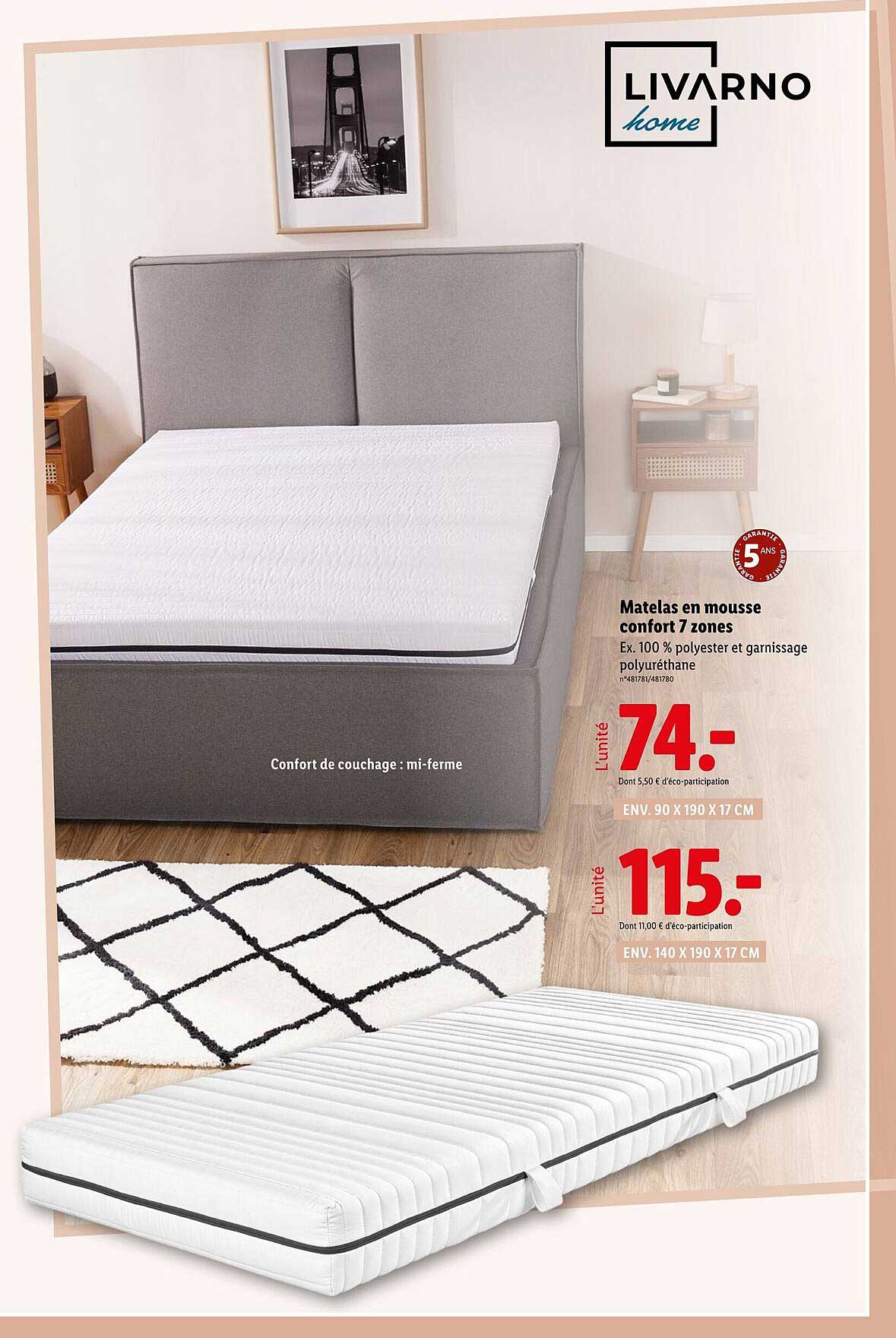 Matelas en mousse confort 7 zones