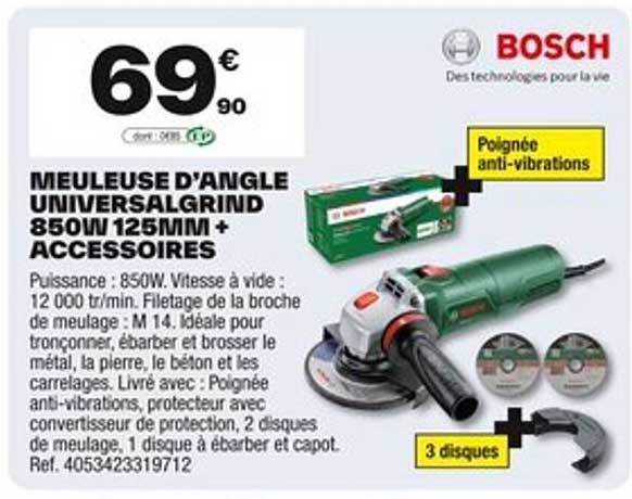 MEULEUSE D’ANGLE UNIVERSALGRIND 850W 125MM + ACCESSOIRES