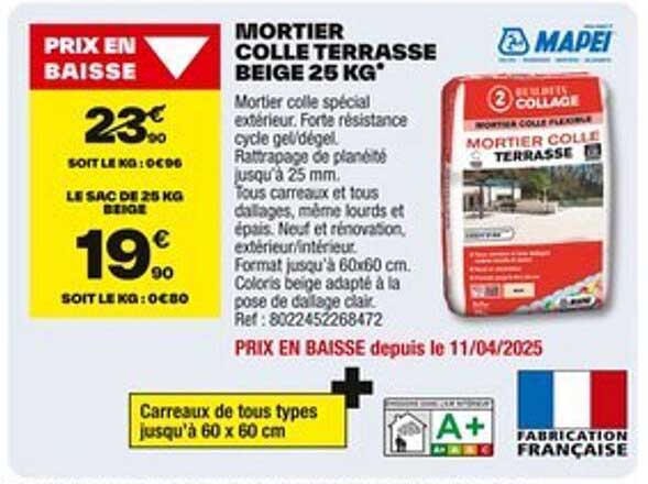 MORTIER COLLE TERRASSE BEIGE 25 KG