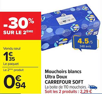Mouchoirs blancs Ultra Doux CARREFOUR SOFT