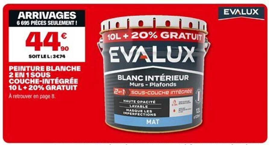 PEINTURE BLANCHE 2 EN 1 SOUS COUCHE INTÉGRÉE 10 L + 20% GRATUIT