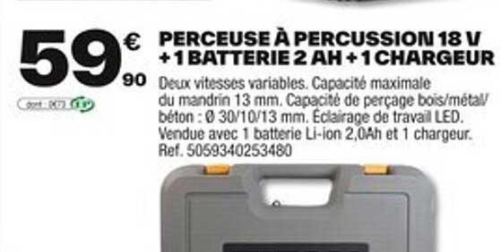 PERCEUSE À PERCUSSION 18 V + 1 BATTERIE 2 AH + 1 CHARGEUR