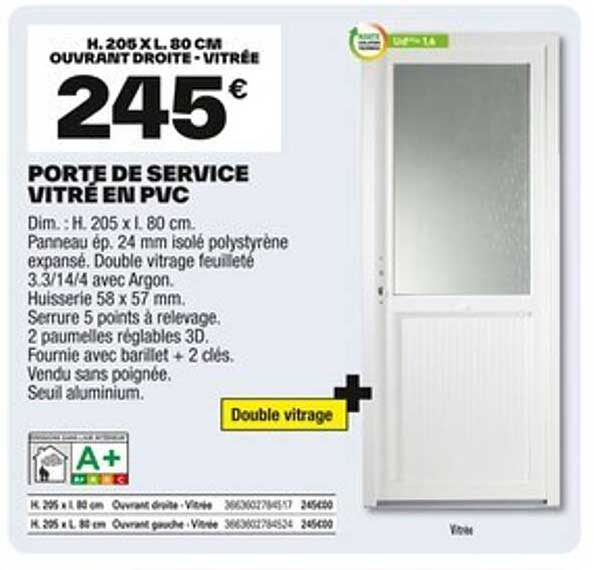 PORTE DE SERVICE VITRÉ EN PVC