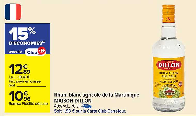 Rhum blanc agricole de la Martinique MAISON DILLON