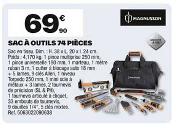 SAC À OUTILS 74 PIÈCES
