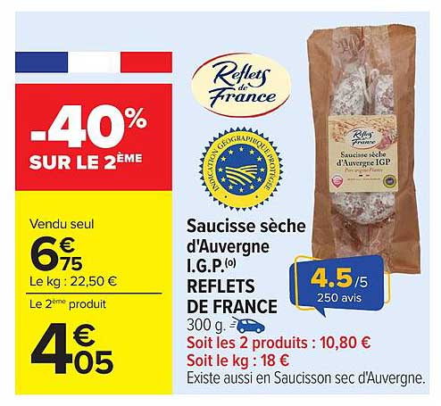 Saucisse sèche d'Auvergne I.G.P Reflets de France