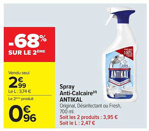 Spray Anti-Calcaire(d) ANTIKAL Original, Désinfectant ou Fresh, 700 ml.