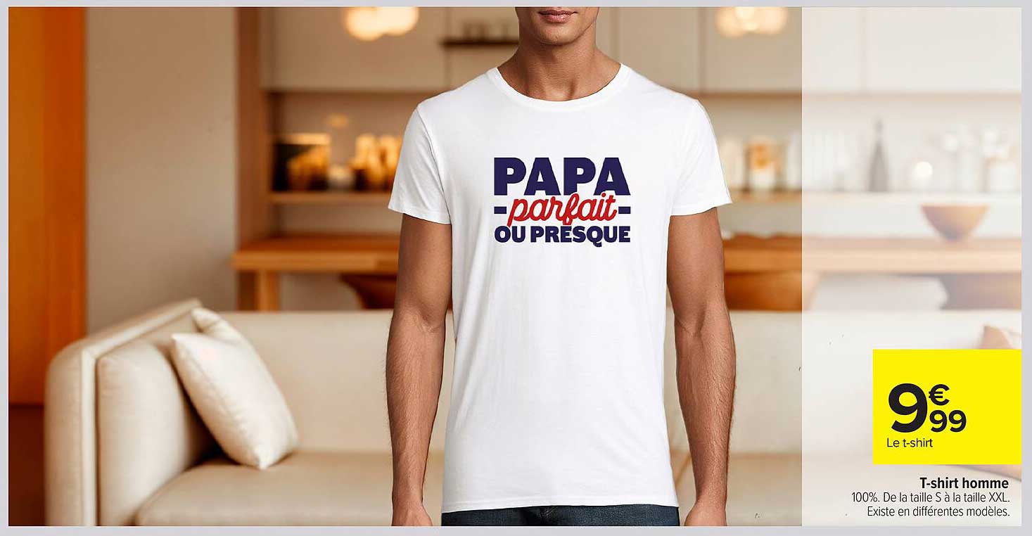 T-shirt homme 100%. De la taille S à la taille XXL. Existe en différents modèles.