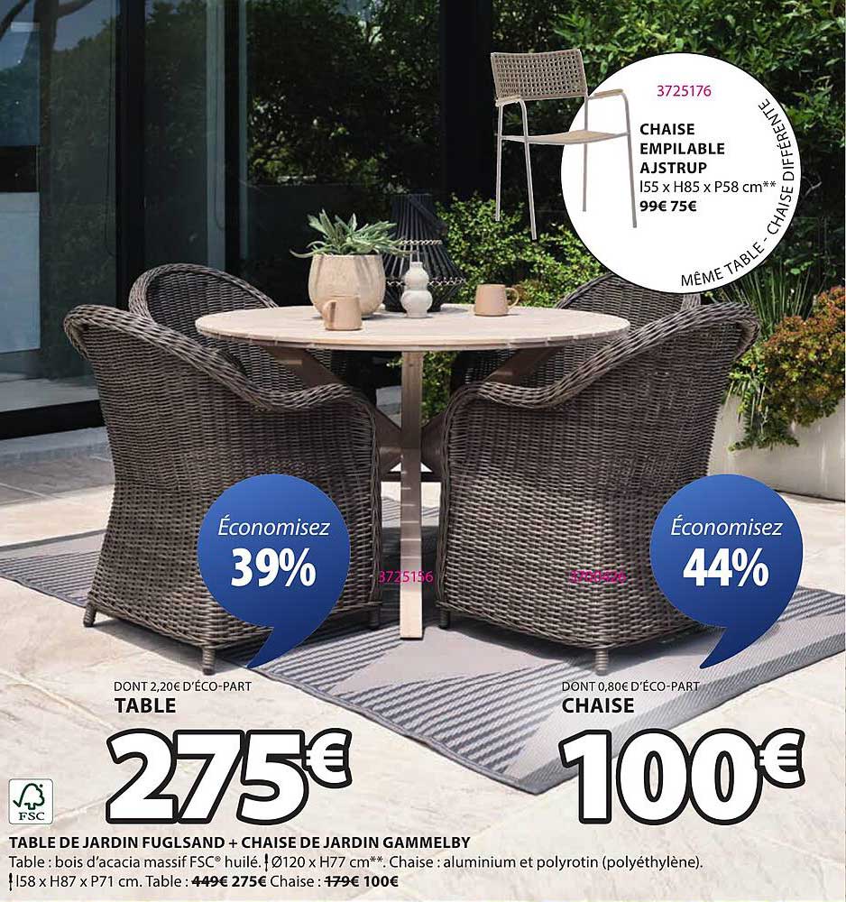 TABLE DE JARDIN FUGLSAND + CHAISE DE JARDIN GAMMELBY