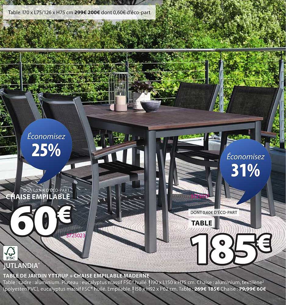 TABLE DE JARDIN YTTRUP + CHAISE EMPILABLE MADERNE
