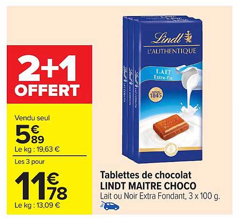 Tablettes de chocolat LINDT MAITRE CHOCO