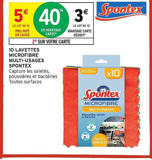 10 LAVETTES MICROFIBRE MULTI-USAGES SPONTEX