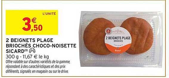 2 BEIGNETS PLAGE BRIOCHES CHOCO-NOISETTE SICARD
