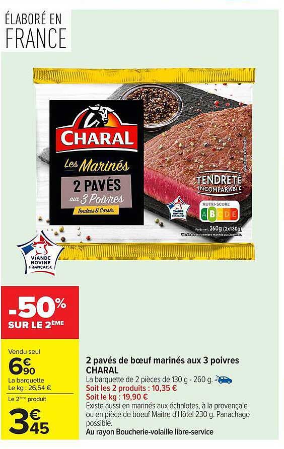 2 pavés de bœuf marinés aux 3 poivres CHARAL
