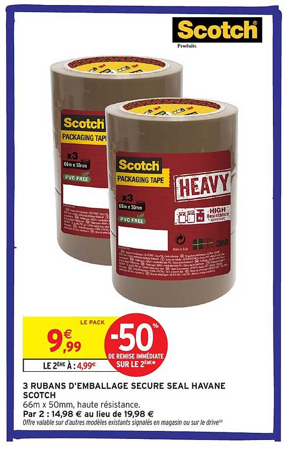 3 RUBANS D'EMBALLAGE SECURE SEAL HAVANE SCOTCH