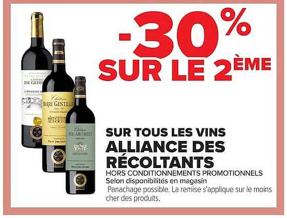 -30% SUR LE 2ÈME SUR TOUS LES VINS ALLIANCE DES RÉCOLTANTS