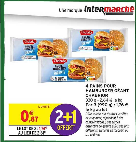 4 PAINS POUR HAMBURGER GÉANT CHABRIOR