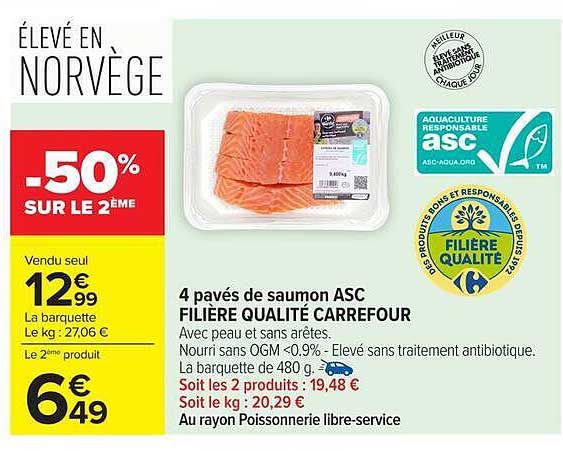 4 pavés de saumon ASC FILIÈRE QUALITÉ CARREFOUR