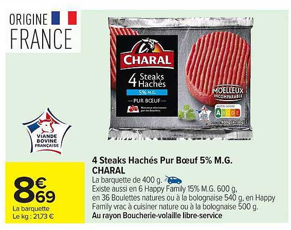 4 Steaks Hachés Pur Bœuf 5% M.G. CHARAL