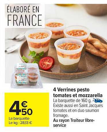 4 Verrines pesto tomates et mozzarella