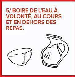 5/ BOIRE DE L’EAU À VOLONTÉ, AU COURS ET EN DEHORS DES REPAS.