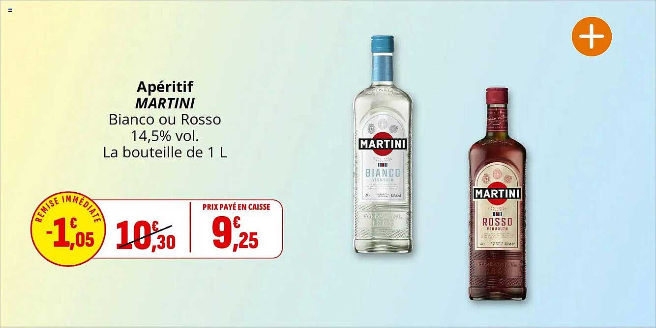 Apéritif MARTINI Bianco ou Rosso 14,5% vol. La bouteille de 1 L