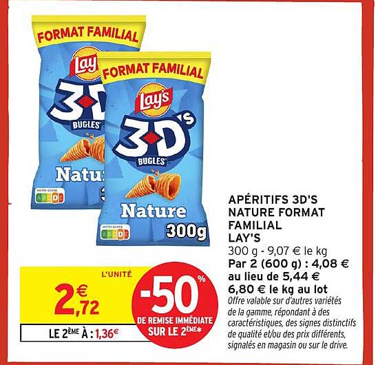 APÉRITIFS 3D'S NATURE FORMAT FAMILIAL LAY'S 300 g
