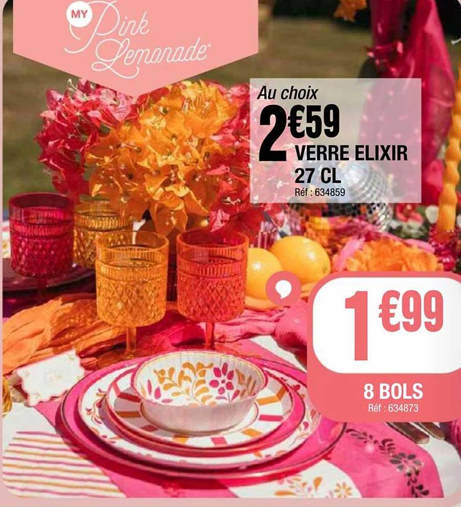 Au choix 2€59 VERRE ELIXIR 27 CL