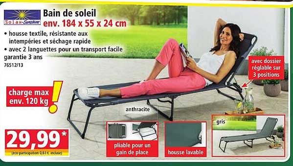 Bain de soleil env. 184 x 55 x 24 cm
