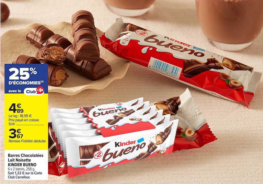 Barres Chocolatées Lait Noisette KINDER BUENO