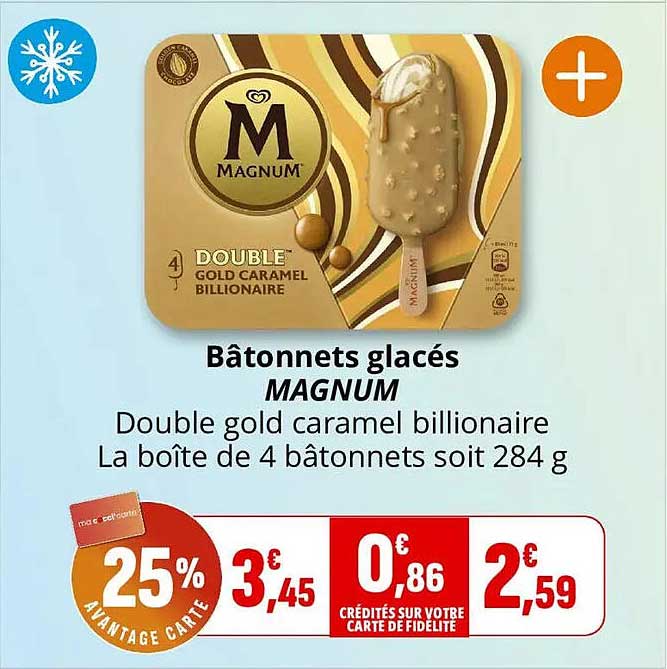 Bâtonnets glacés MAGNUM Double gold caramel billionaire La boîte de 4 bâtonnets soit 284 g