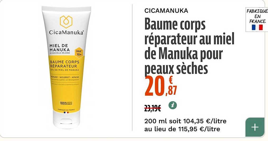 Baume corps réparateur au miel de Manuka pour peaux sèches