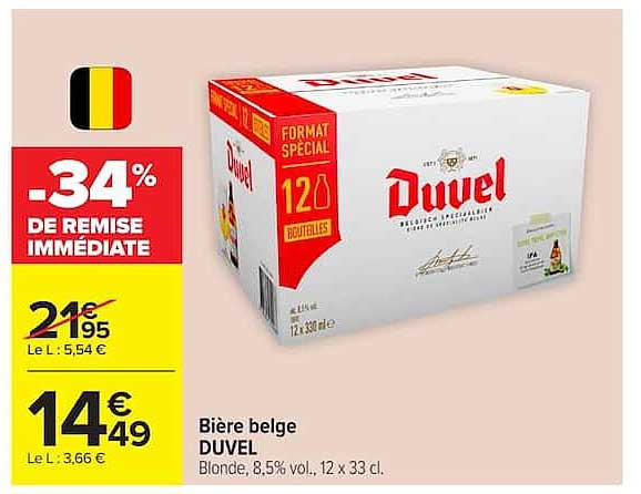 Bière belge DUVEL Blonde, 8,5% vol., 12 x 33 cl.