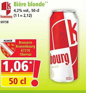 Bière blonde** 4,2% vol., 50 cl (1 l = 2,12)