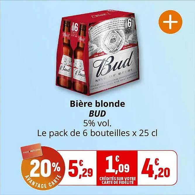 Bière blonde BUD 5% vol. Le pack de 6 bouteilles x 25 cl